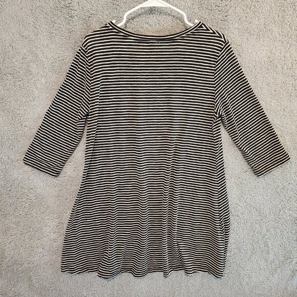 Umgee Mini Dress Tunic Black White Stripe Embroidered Flowers Sz S Boho - Picture 4 of 7
